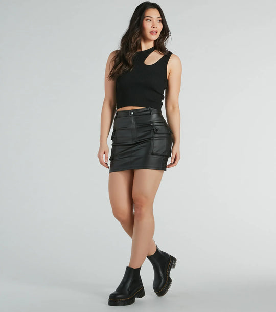 Loop De Rand Cargo Faux Leather Mini Rok