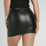 Loop De Rand Cargo Faux Leather Mini Rok