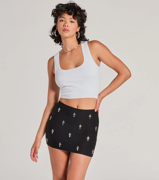 Gezegend Met Stijl Hoge Taille Cross Stud Mini Rok