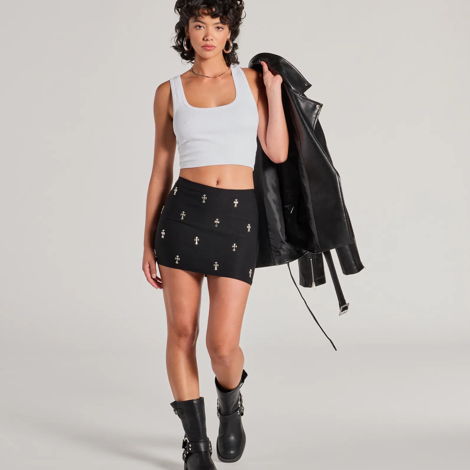 Gezegend Met Stijl Hoge Taille Cross Stud Mini Rok