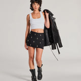 Gezegend Met Stijl Hoge Taille Cross Stud Mini Rok