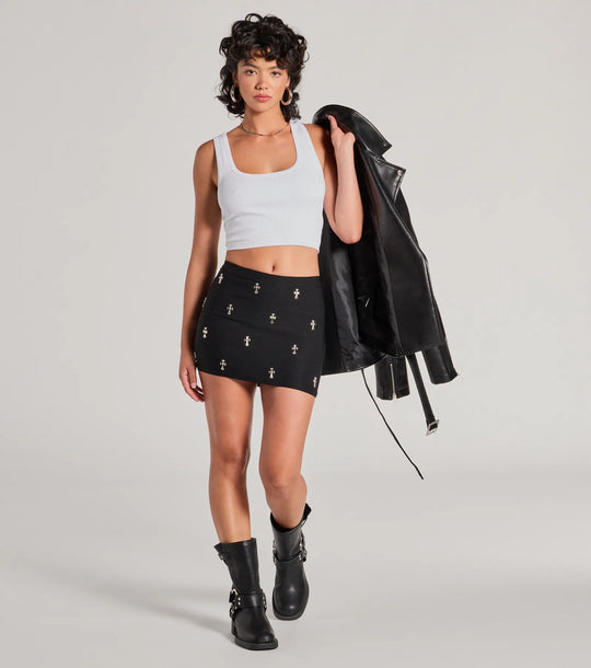 Gezegend Met Stijl Hoge Taille Cross Stud Mini Rok