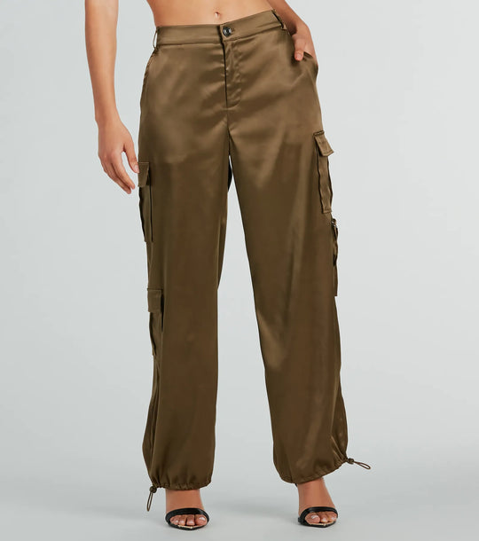 Soepele Sensatie Satijnen Hoge Taille Cargo Joggers