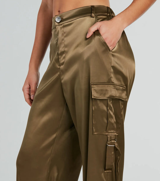 Soepele Sensatie Satijnen Hoge Taille Cargo Joggers