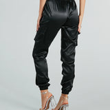 Got The Look Satin High-Rise Cargo Joggers