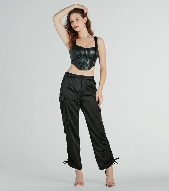 Trendy Babe Satijnen Cargo Broek