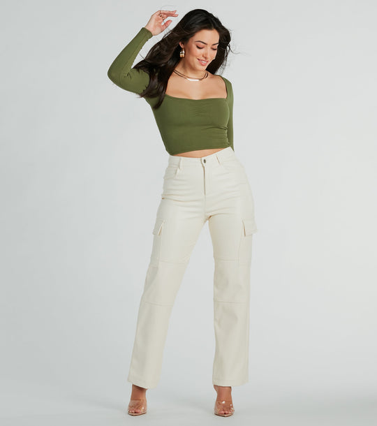 Strakke Rechte Faux Leren Cargo Broek