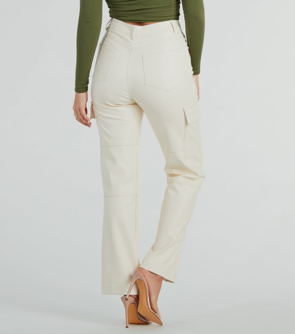 Strakke Rechte Faux Leren Cargo Broek