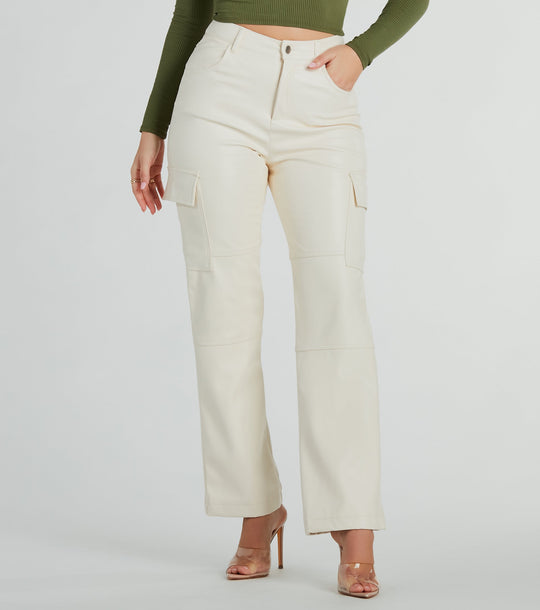 Strakke Rechte Faux Leren Cargo Broek