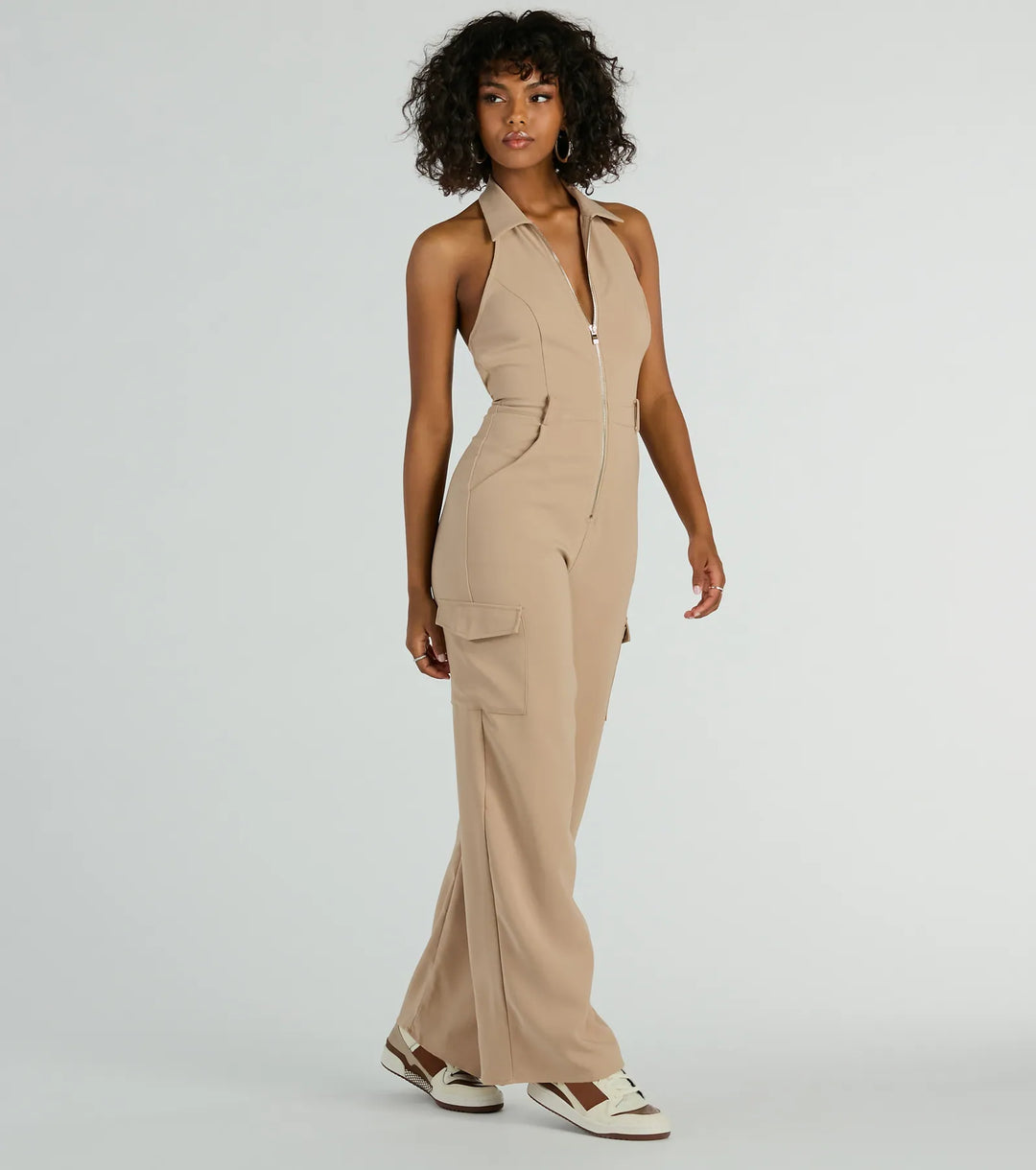 Schattig Reizend Halter Wijd-Pijpen Cargo Jumpsuit