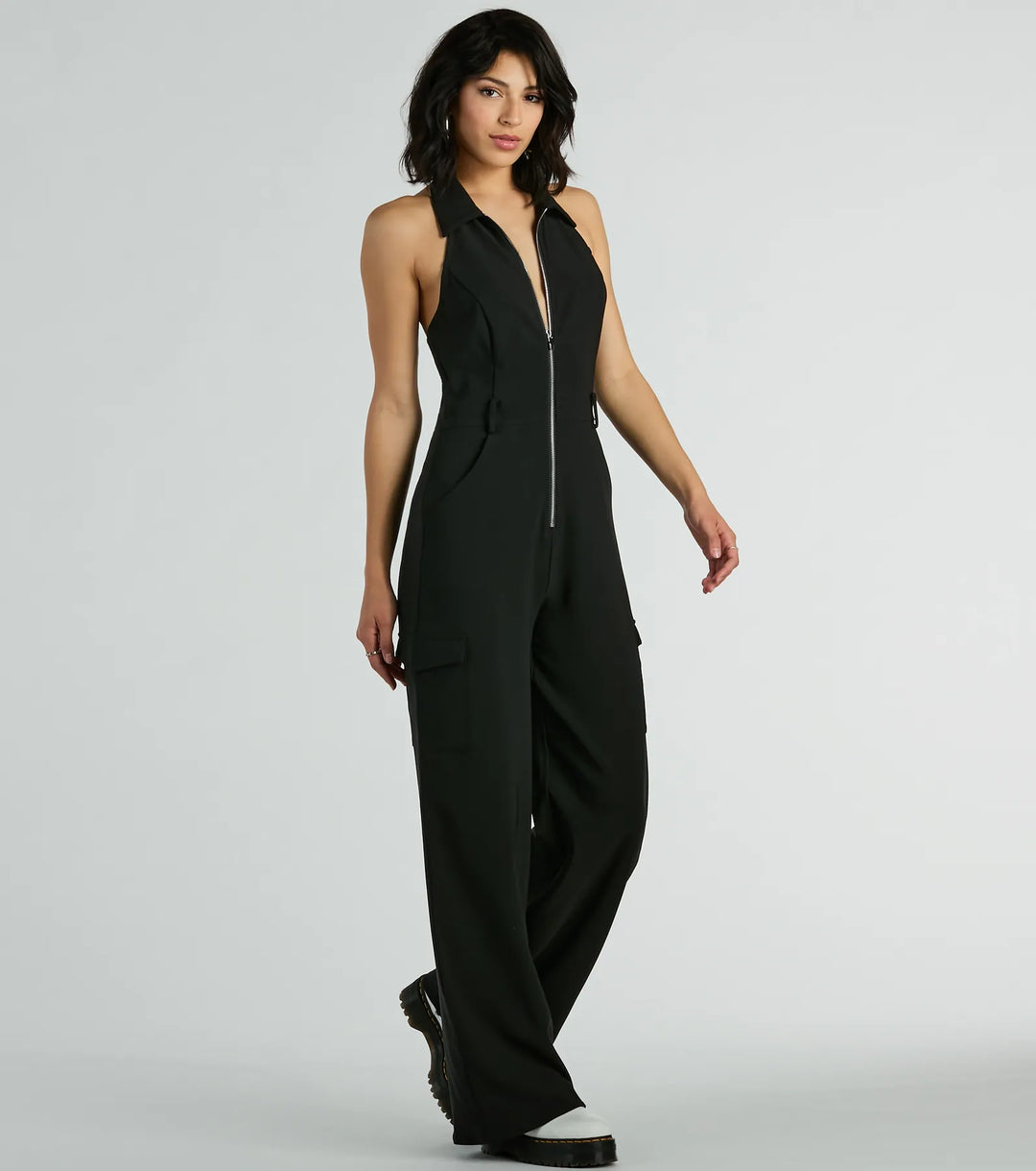 Trendsettende Babe Kraag Rits-Voorkant Cargo Jumpsuit