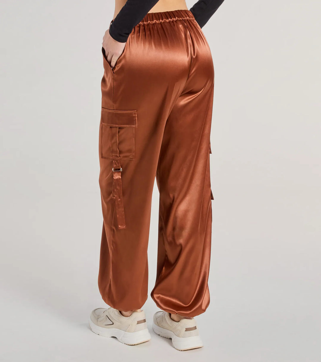 Soepele Sensatie Satijnen Hoge Taille Cargo Joggers