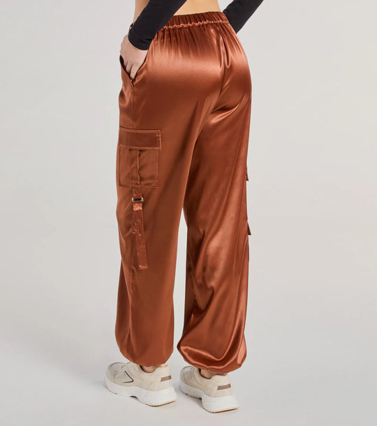 Soepele Sensatie Satijnen Hoge Taille Cargo Joggers