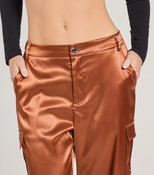 Soepele Sensatie Satijnen Hoge Taille Cargo Joggers