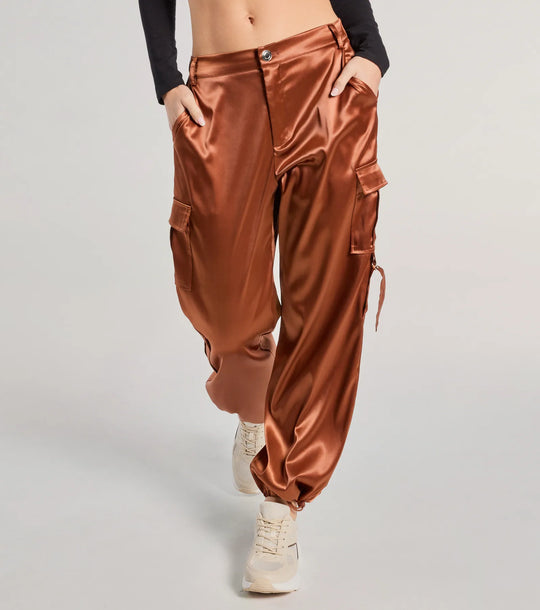 Soepele Sensatie Satijnen Hoge Taille Cargo Joggers