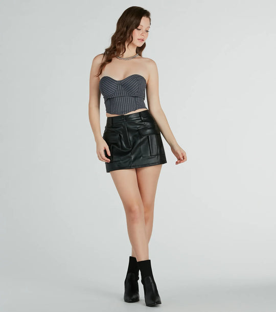 Edgy Gedrag Faux Leder Cargo Skort