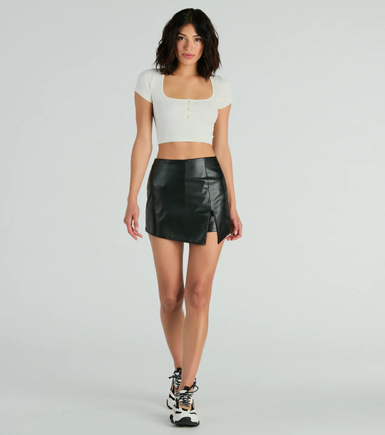 Geboren om Strak te Zijn Hoge Taille Split Nepleer Skort