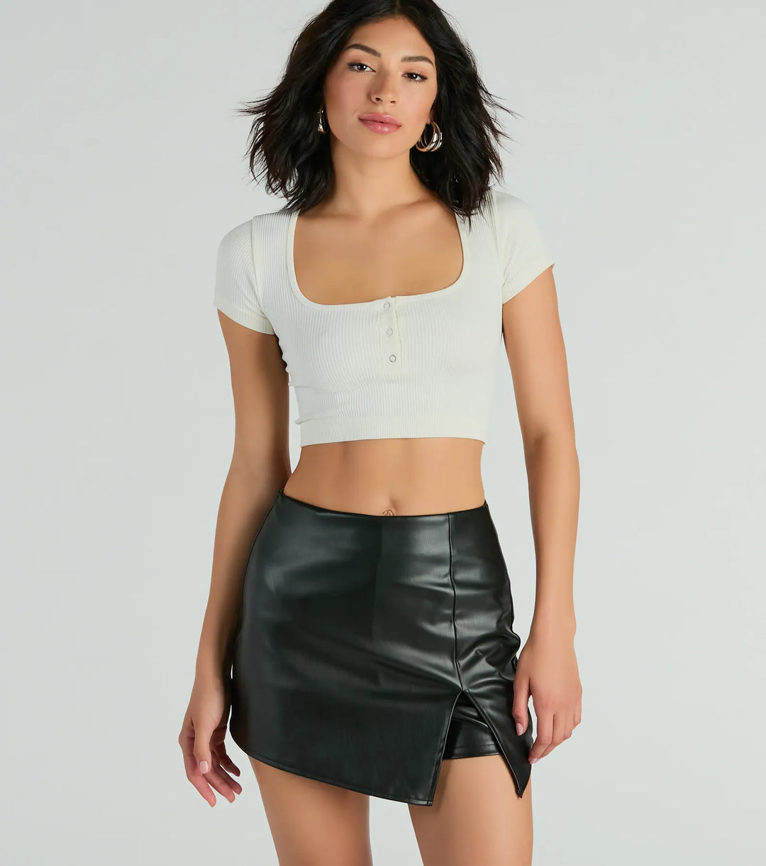 Geboren om Strak te Zijn Hoge Taille Split Nepleer Skort