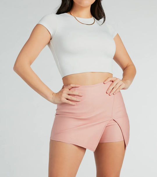 Hoge-Rise Slit Faux Leather Skort met Dakterras Uitzichten