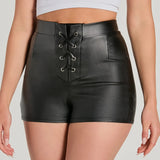 Geweldig Fab Lace-Up Faux Leather Shorts