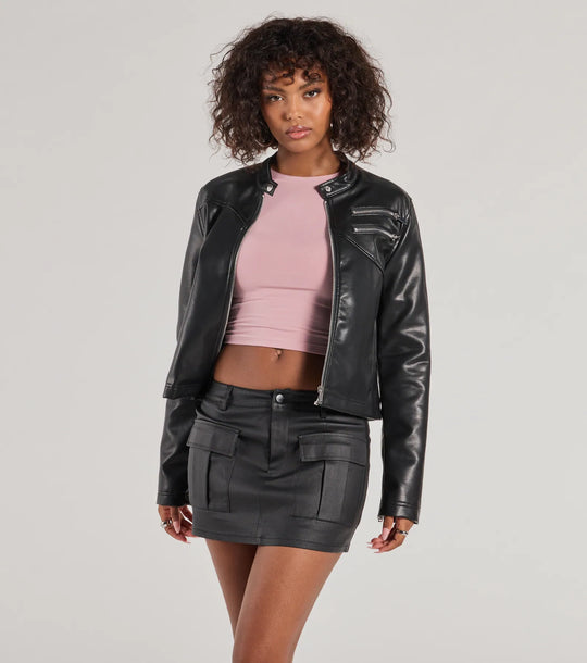 Stijlvolle Faux Leren Cargo Mini Skort