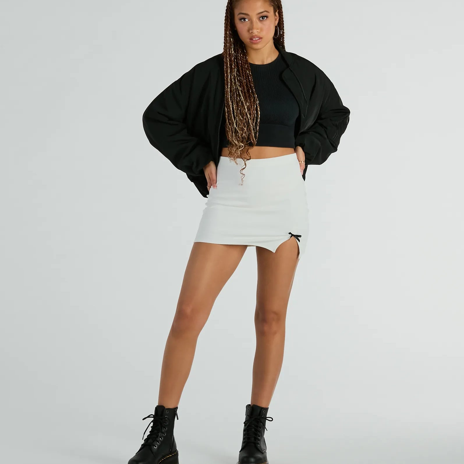 Schattigste Look Boog Ponte Splits Mini Rok