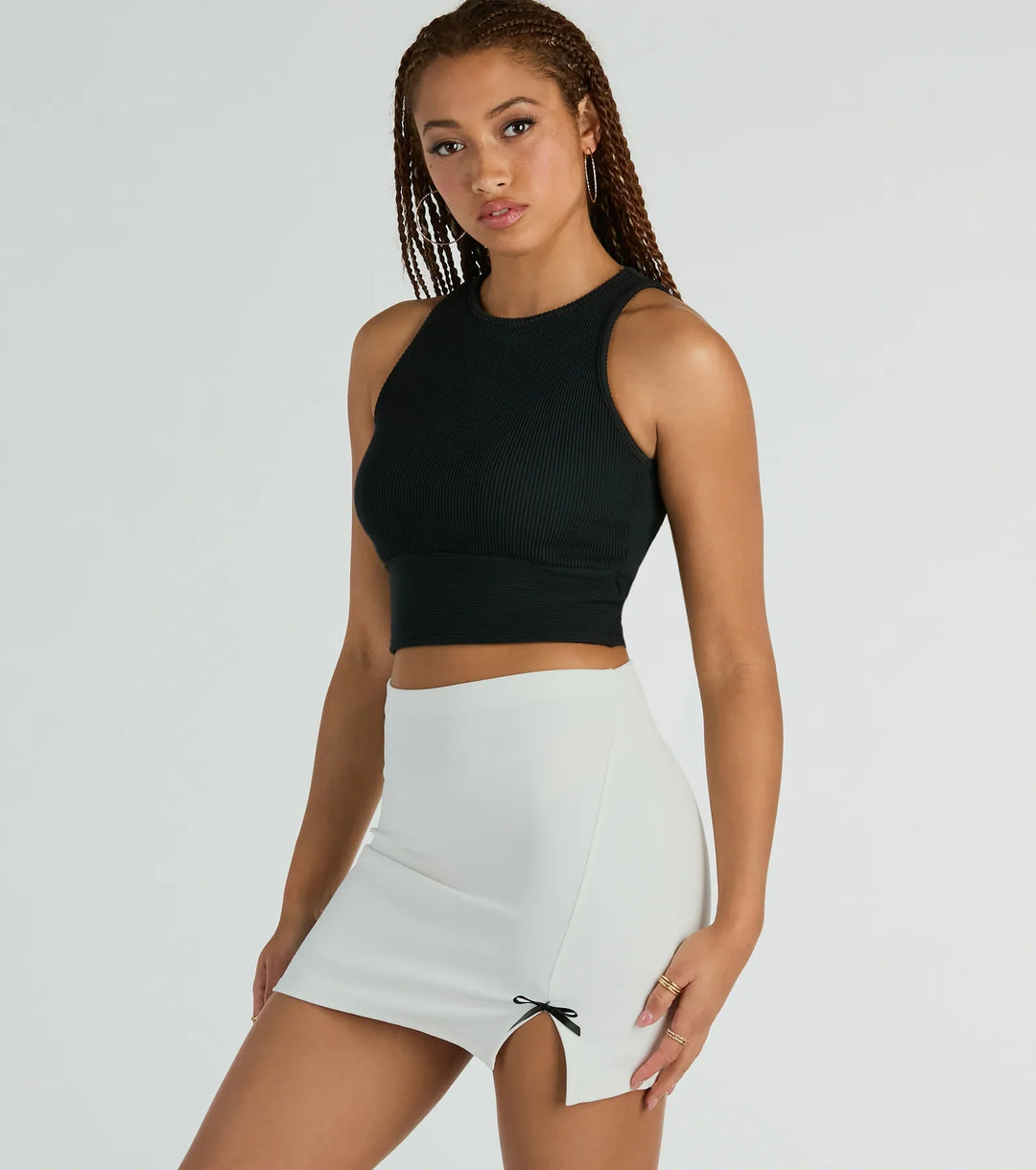 Schattigste Look Boog Ponte Splits Mini Rok
