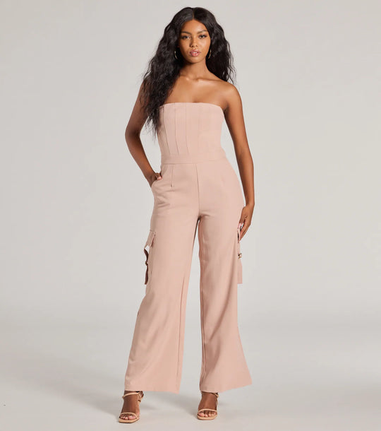 Casual en Chic Vibe Strapless Cargo Jumpsuit