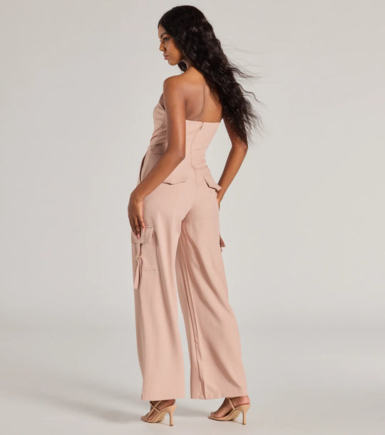 Casual en Chic Vibe Strapless Cargo Jumpsuit