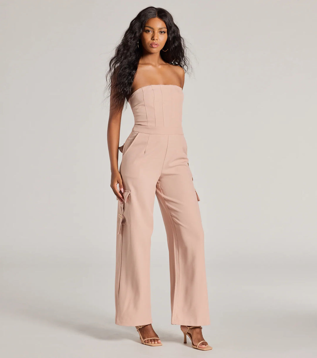 Casual en Chic Vibe Strapless Cargo Jumpsuit
