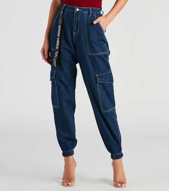 Functionele Stijl Denim Cargo Joggers