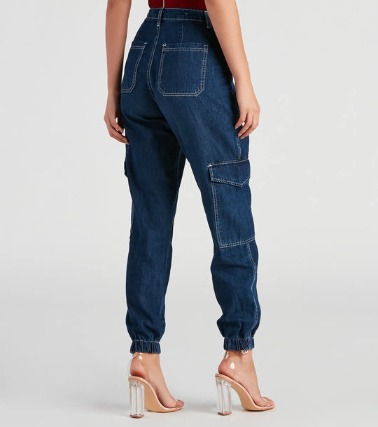 Functionele Stijl Denim Cargo Joggers
