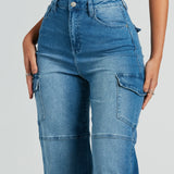 Coole Hoge Taille Cargo Denim Jeans
