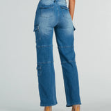 Coole Hoge Taille Cargo Denim Jeans