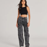 Coole Hoge Taille Cargo Denim Jeans