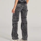 Coole Hoge Taille Cargo Denim Jeans