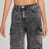 Coole Hoge Taille Cargo Denim Jeans