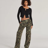 Mooi en Moeiteloos Mid Rise Camo Cargo Denim Broek