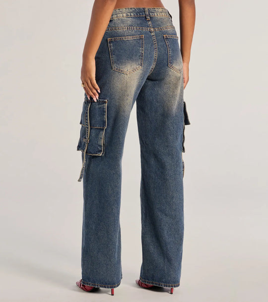 Trendsetter Hoge Taille Wijde Spijkerbroek Cargo