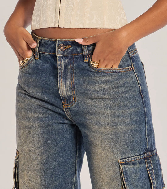 Trendsetter Hoge Taille Wijde Spijkerbroek Cargo