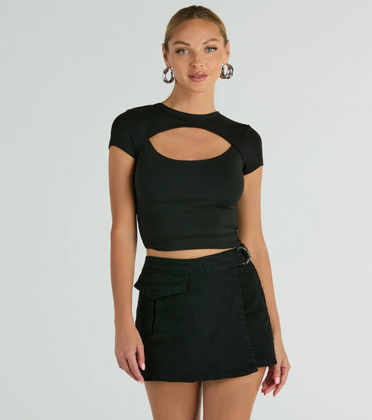 Trendsettende Hoge Taille Faux Wrap Cargo Denim Skort