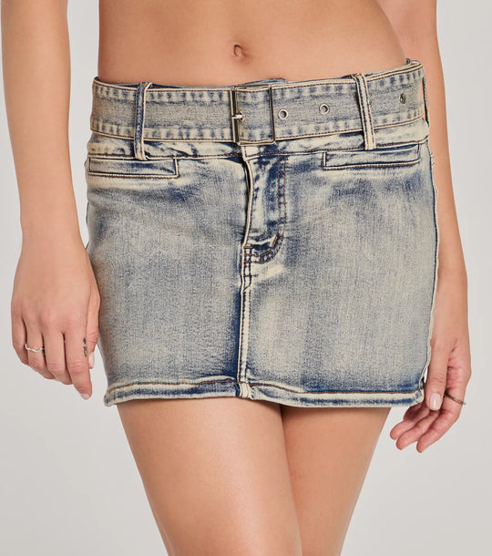Schattige Effect Mid-Rise Geknoopte Denim Mini Skort
