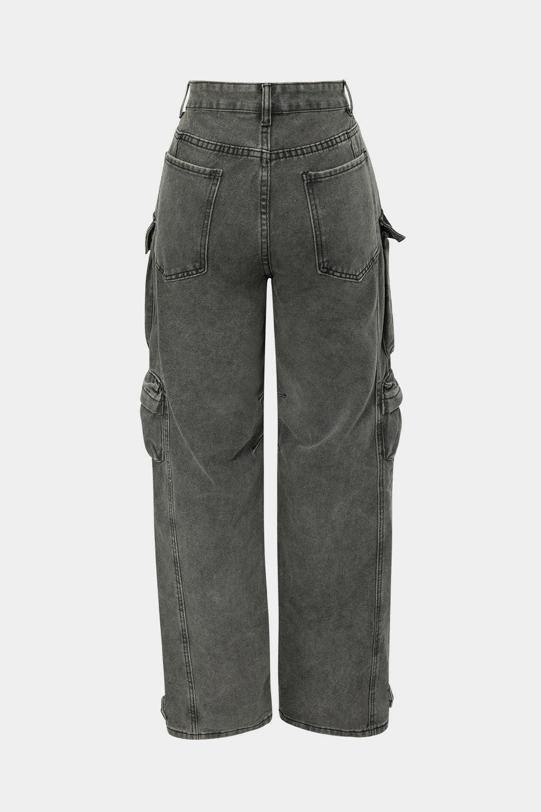Multi Pocket Rolrand Wijde Pijpen Cargo Jeans