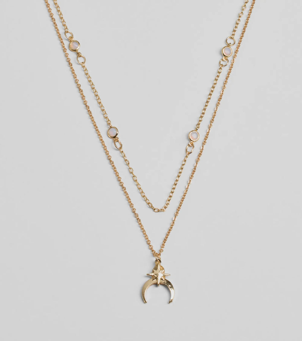 Nieuwe Maan Ster Charm Gelaagde Ketting