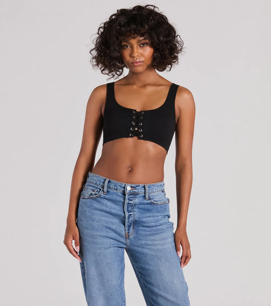 Casual Met Een Twist Mouwloze Lace-Up Crop Top