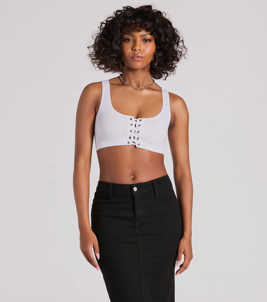 Casual Met Een Twist Mouwloze Lace-Up Crop Top