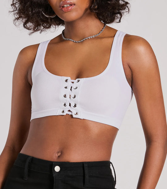 Casual Met Een Twist Mouwloze Lace-Up Crop Top