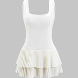 Effen Geplooide Rugloze Mini Jurk