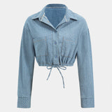 Denim Lange Mouwen Trekkoord Top En Jeans Set