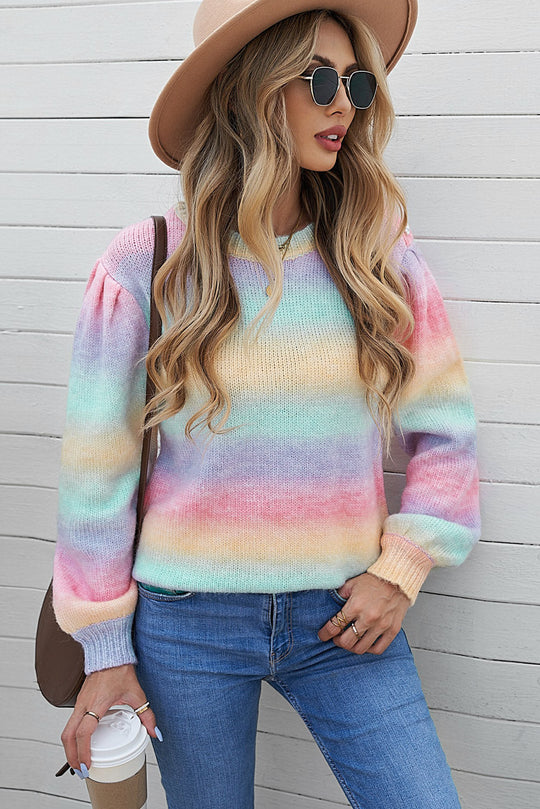 Gradient Strepen Bisschops Mouw Trui | Elegant & Comfortabel